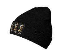 OXbnmm Bonnet tricoté tendance en tricot avec motifs papillons dorés et blancs noirs pour l'extérieur, les voyages, la pêche, Noir , Taille unique