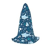 OXbnmm Cape à capuche pour adolescent - Motif poisson bleu - Petit costume de sorcière, vampire, magicien, bal masqué, scène