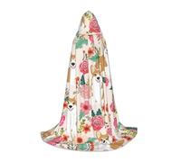 OXbnmm Corgi Cape à capuche pour adolescent Motif floral et fleurs printanières Petit costume de sorcière vampire sorcier bal masqué scène