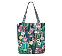 OXbnmm Grand sac d'épicerie en toile de 340,2 g - Motif cactus en fleurs - Très résistant - Sac de courses - Sac de déménagement