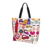 OXbnmm Grand sac fourre-tout imprimé journal scolaire en anglais pour femme, sac à bandoulière réutilisable avec poche, sac à main léger pour les vacances, la piscine, la salle de sport