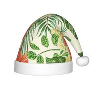 OXbnmm Hojas Tropicales Y Flores Chapeau de fête pour enfants, bonnet de Père Noël pour Noël et fêtes de fin d'année, chapeau de Noël en velours extra épais