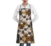 OXbnmm Imagen De Pug Print Tablier de cuisine unisexe avec poche, tabliers artistiques imperméables pour adultes pour peinture céramique, pâtisserie, barbecue