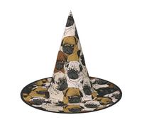 OXbnmm Imagen De Pug Printing Lot de 2 chapeaux de sorcière Halloween pour jeu de rôle 33 cm de haut Chapeau de boules masquées pour femme