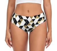 OXbnmm Mode Moderne Noir Blanc Or Triangles No Show Culotte Femme Slip Sans Couture Confortable Sous-vêtements Quotidien Doux Respirant, Noir , 4XL
