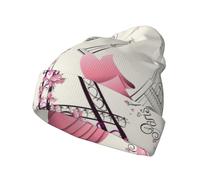 OXbnmm The Paris Tower and A Bicycle Knit Hat Unisex Knit Warm Winter Cap, Fashion Stripe Beanie Hat for Women Men Soft Warm Stocking Cap for Adult Black