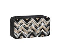 OXbnmm Trousse à crayons en polyester avec fermeture éclair lisse et motif zigzag pour étudiants et enseignants Noir/blanc