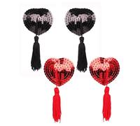 OXDOHUE 2 paires de cache-tétons autocollants pétales de sein strass fins peau collante imperméable natation Rave coussinets de soutien-gorge réutilisables fantaisie - noir/rouge