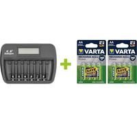 OXE Chargeur de piles AA pour 6 pcs, avec écran et 6 pcs de piles rechargeables Varta 56706 R6 2100mAh NIMH basic