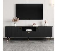 OXENKA Meuble TV bas - Design simple - Meuble TV moderne avec compartiments ouverts et tiroirs - Avec charnières à fermeture douce - Surface structurée laquée (noir)