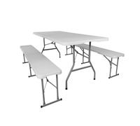Ensemble table et bancs de jardin - 8 pers - 180 cm - Table pique nique + 2 bancs pliants camping - Blanc