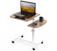 OXFENSEE Table de lit à roulettes，Bureau debout mobile ，Bureau Informatique sur roulettes avec Con supporto separato per il mouse, Porte-gobelet(60x40x61.5-96.5cm,chêne)