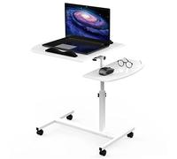 OXFENSEE Table de lit à roulettes.，Bureau Debout Mobile，Bureau Informatique sur roulettes avec Con supporto separato per il Mouse, Porte-gobelet(60x40x61.5-96.5cm,Blanc)