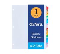 Oxford 1 lot d'intercalaires de classeur avec onglets de A à Z, multicolore, 21,6 x 27,9 cm, intercalaires de A à Z pour classeur à 3 anneaux, modèles en ligne gratuits disponibles, pour l'école, la