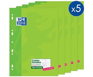 OXFORD 100105678 Lot de 5 Etuis de copies doubles A4 petits carreaux 5 x 5