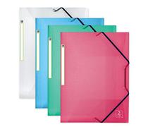 OXFORD 2nd Life 4 Pochettes Plastiques 3 Rabats Plastique avec élastique Format A4 Couleurs Assorties Translucides