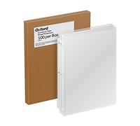 Oxford 33267 Lot de 100 protège-feuilles légers, finition transparente, chargement par le haut, pochettes en plastique format lettre, perforation renforcée à 3 trous pour classeurs, 100 par boîte