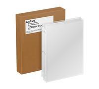 Oxford 33268 Lot de 200 protège-feuilles légers, finition transparente, chargement par le haut, pochettes en plastique format lettre, perforation renforcée à 3 trous pour classeurs, 200 par boîte