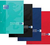 Oxford 400075507 Lot de 5 blocs d'écolier A4 ligné 4 couleurs 2 trous 200 pages 90 g Couverture de carton flexible