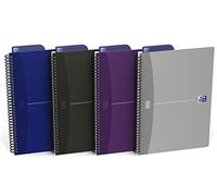 Oxford 400090611 spirale livre au format B5 avec marque-page Règle de précision 90 pages à carreaux Lot de 5 Tablette 4 couleurs assorties : Smart Black, original Blue, Violet, Argent