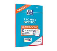 Oxford Fiches Bristol 400100519 – Cadre rouge – 14,8 x 21 cm (A5) – 30 fiches 210 g 5x5