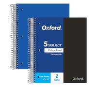 Oxford 5-subject Poly ordinateurs portables, 22,9 x 27,9 cm, College Rule, housses de couleurs assorties, 200 feuilles, 5 Poly intercalaire poches, Lot de 2 (10388)