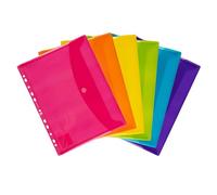 OXFORD 6 Pochettes Plastiques A4 Perforées épaisses et colorées avec bouton velcro pour usage intensif