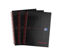 Oxford Black n’ Red Cahier A5 Relié, Brillant, Reliure Métallique, Doublé, Paquet de 3