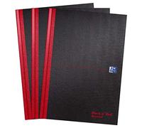 Oxford Black n' Red, Lot de 3 cahiers A4 à couverture rigide, recyclé, relié, ligné
