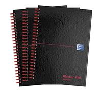 Oxford Black n' Red Lot de 3 carnets de notes A5 à couverture rigide, recyclés, brillants, lignés