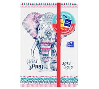 Oxford Boho Chic Agenda scolaire, 12 x 18 cm, 1 jour par page avec 176 feuilles, 80 g/m², papier optique compatible avec SCRIBZEE Éléphant