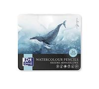 Oxford Boite métal avec 24 crayons de couleur pour aquarelle + 1 pinceau