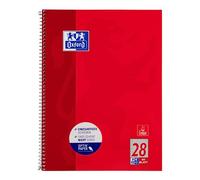 Oxford Cahier à spirales A4 Linéature 28 – 80 f. perforées, carreaux, marges droite/gauche – Rouge