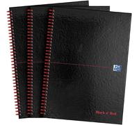 Oxford Cahier À Spirales Avec Couverture Rigide Brillante 140 Pages Noir/Rouge Format A4 1 Lot De 3