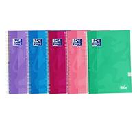 Oxford, Cahier A4 (feuille), quadrillage 4 x 4, couverture extra large, 80 feuilles, lot de 5 cahiers colorés, tendance
