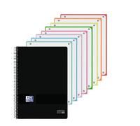 Oxford Cahier A4 quadrillé 5 x 5, couverture en plastique, 8 bandes de couleur, feuilles micro-perforées, couleur noire