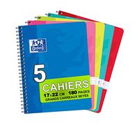 OXFORD Cahier Color Life 17x22cm Grands Carreaux Seyès 180 Pages Reliure Intégrale Couverture Carte Coloris Assortis lot de 5