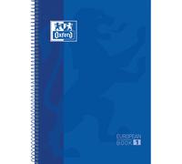 OXFORD Cahier spirale A4+ avec couverture rigide, 80 feuilles, 4 perforations, grille 5x5 et 90 g - Bleu