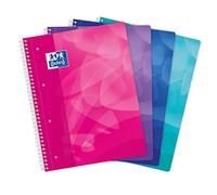 Oxford Cahier Spirale avec couverture en polypropylène 160 pages perforées petits carreaux 5 x 5 A4+ Coloris Aléatoires