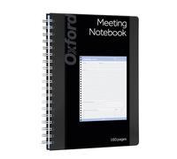Oxford Carnet de réunion, non daté, notes de travail personnalisables, reliure à spirale, couverture noire, poids lourd de 14,5 kg, papier blanc, 19,1 x 25,4 cm, 160 pages (63830)