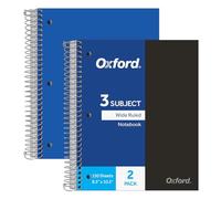 Oxford Carnets à spirales, 3 sujets, papier ligné large, couverture en plastique durable, 150 feuilles, 3 pochettes intercalaires, 2 par paquet (10385)
