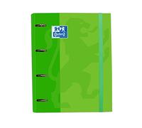 Oxford, Classeur 4 anneaux A4+ avec recharge et caoutchouc. Couverture extra rigide. 80 feuilles quadrillées 5 x 5. Couleur verte
