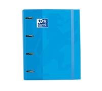 Oxford, Classeur 4 anneaux A4+, couverture extra rigide avec élastique, recharge quadrillée 5 x 5. Couleur turquoise