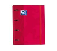 Oxford, Classeur 4 anneaux A4+ couverture extra rigide avec élastique. Recharge quadrillée 5 x 5, couleur rouge