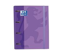 Oxford, Classeur 4 anneaux A4+ couverture extra rigide avec élastique. Recharge quadrillée 5 x 5. Couleur mauve
