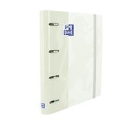 Oxford, Classeur 4 anneaux A4+, couverture extra rigide, fermeture avec caoutchouc, recharge quadrillage 5 x 5 avec bandes de couleur, couleur blanche