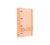 Oxford, Classeur à 4 anneaux A4, couverture plastique, fermeture avec élastique, recharge Dots 5 couleurs de bande, règle avec index, couleur pêche