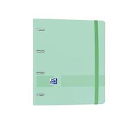 Oxford, Classeur à 4 anneaux en plastique polyfoam avec recharge et caoutchouc Oxford Live & Go, A4+ avec recharge de 100 feuilles, 5 bandes de couleur et quadrillage 5 x 5, couleur menthe
