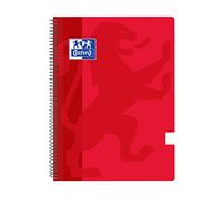 Oxford Classic - Pack de 5 Cahiers spirales, couvercle en plastique, 1 ligne horizontale, couleur rouge