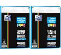 Oxford COLOR SYSTEM A4 Feuilles simples perforées 200 pages Grands carreaux Seyès, assortis, Lot de 2